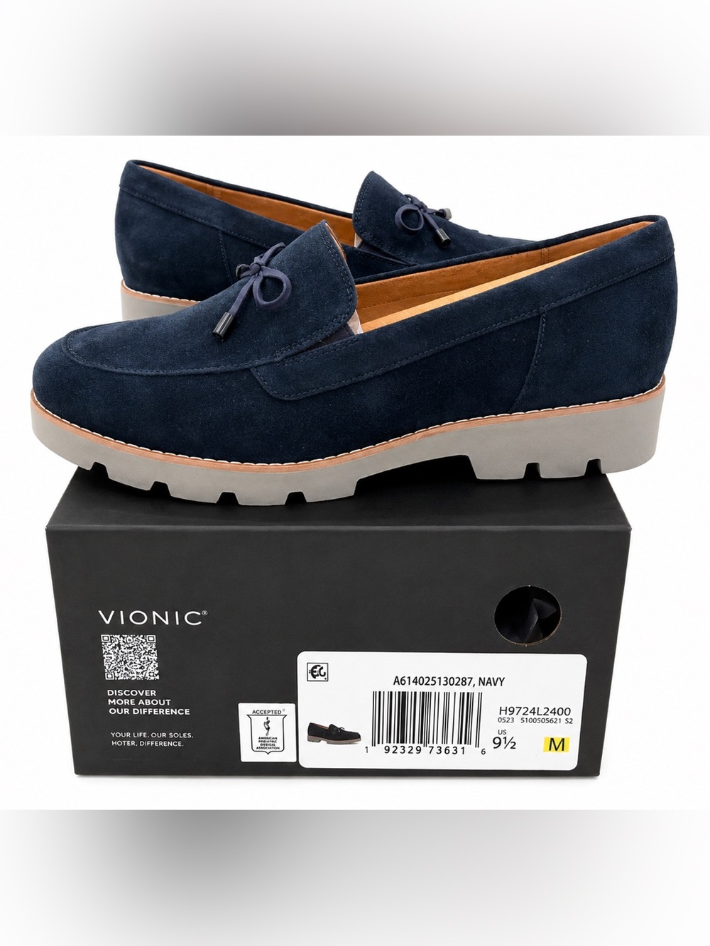 Vionic Navy Suede Loafers Comfort Shoes – Women’s Size 9.5 – New In Box - Picture 2 of 6